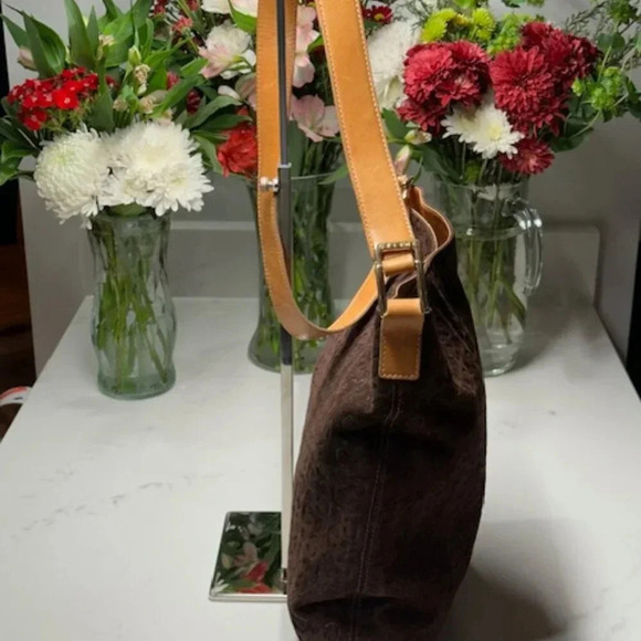 CELINE Macadam Brown Suede Leather Shoulder Bag EUC - Picture 3 of 16